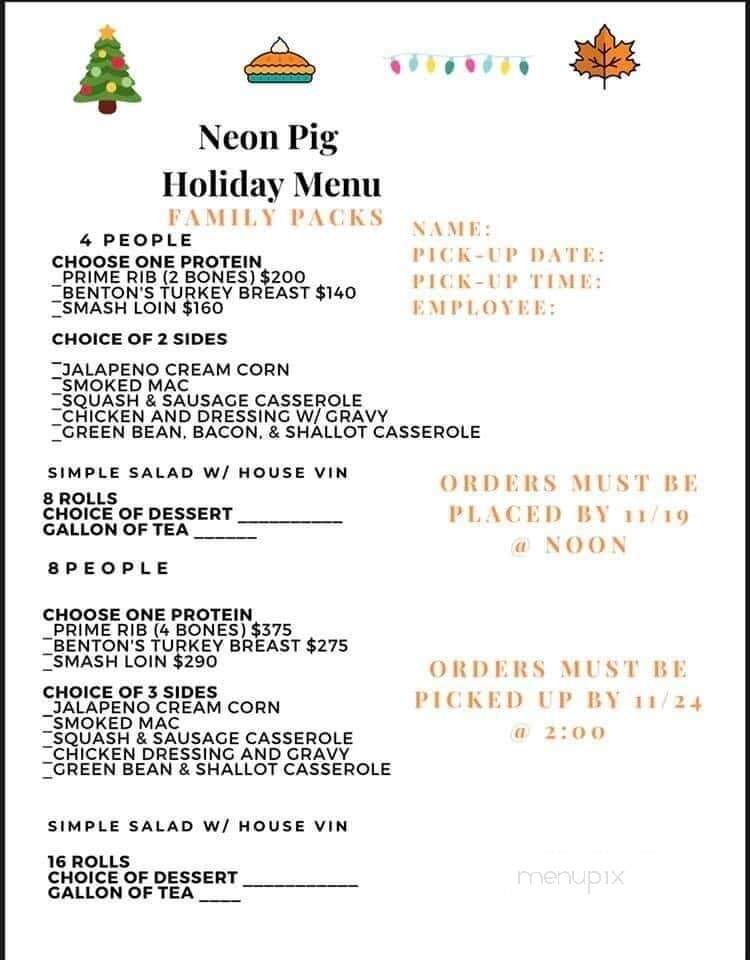 The Neon Pig Cafe and Grocery - Tupelo, MS menu_pic