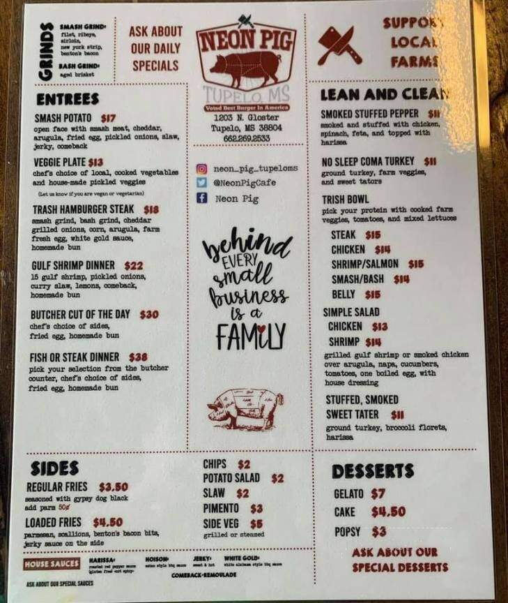 The Neon Pig Cafe and Grocery - Tupelo, MS menu_pic