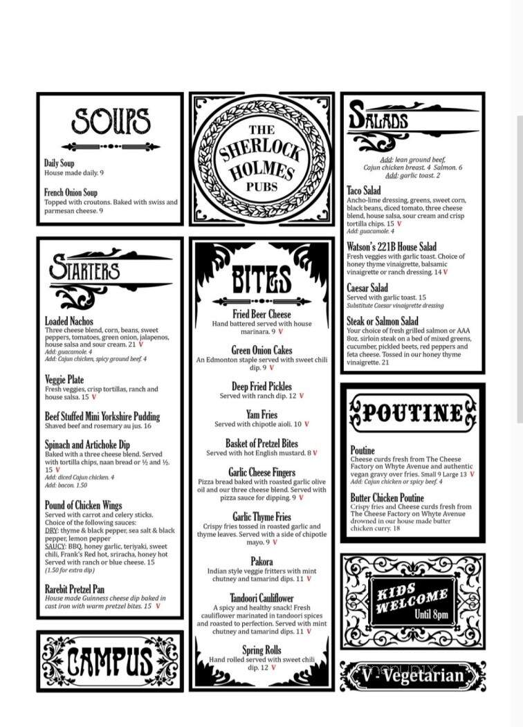 The Sherlock Holmes Pub - Edmonton, AB menu_pic