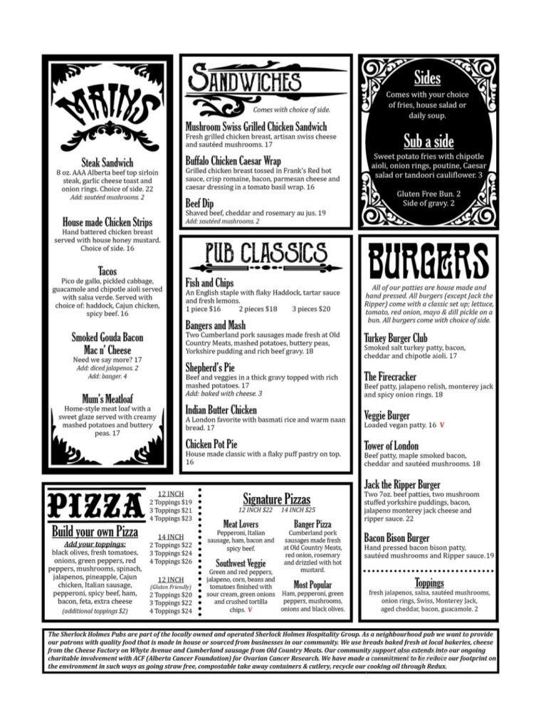 The Sherlock Holmes Pub - Edmonton, AB menu_pic