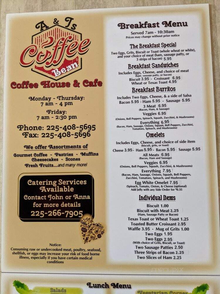 John & Anna's Coffee Bean Cafe & Catering - Baton Rouge, LA menu_pic