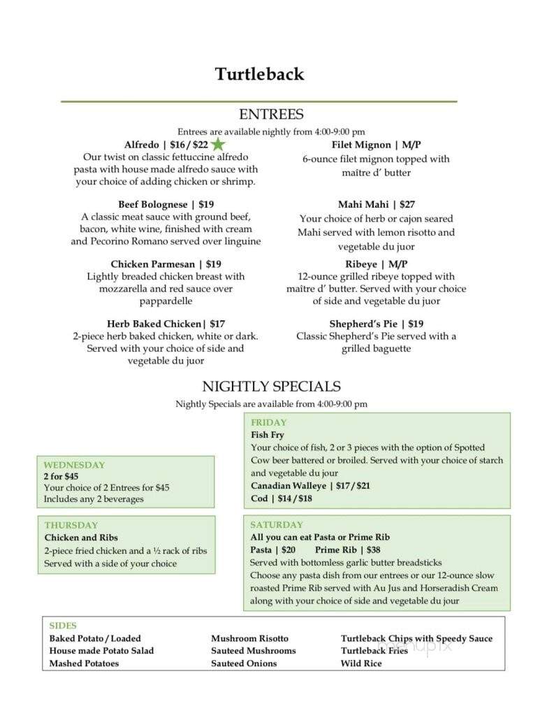 Turtleback Golf Dining - Rice Lake, WI menu_pic