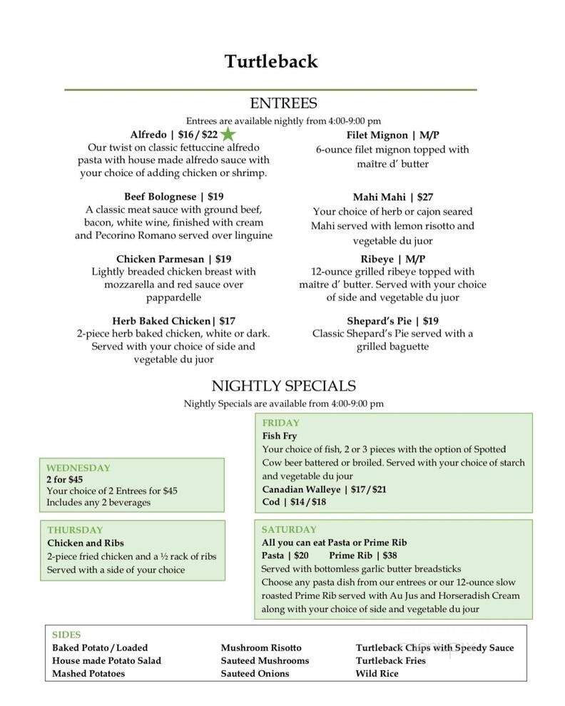 Turtleback Golf Dining - Rice Lake, WI menu_pic