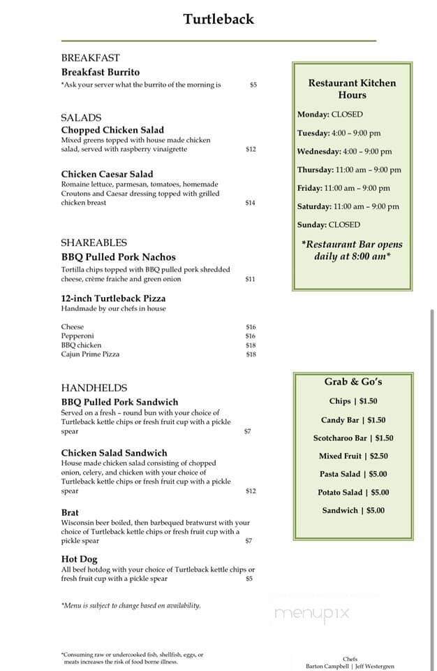 Turtleback Golf Dining - Rice Lake, WI menu_pic