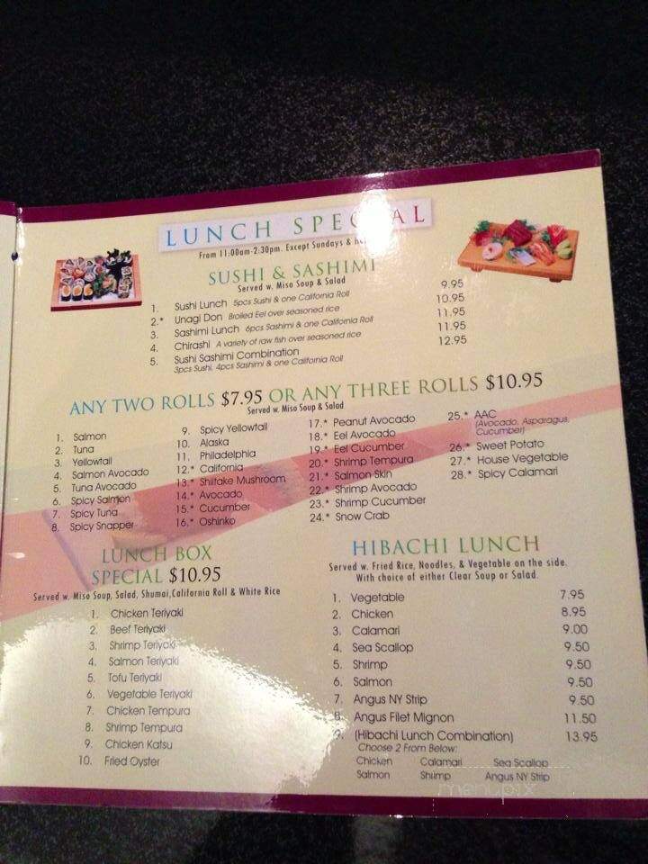 Aya Steakhouse - Carlisle, PA menu_pic