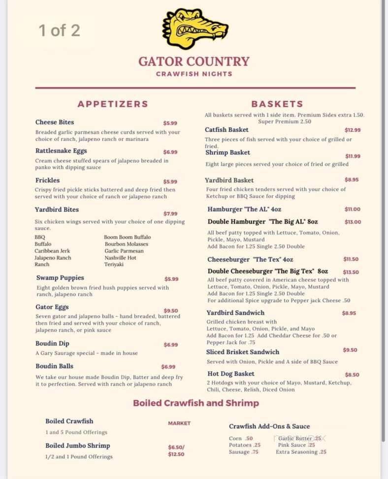 Gator Country - Beaumont, TX menu_pic
