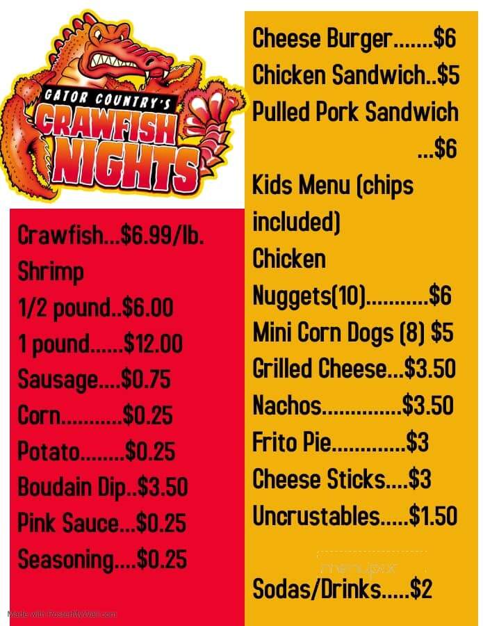 Gator Country - Beaumont, TX menu_pic