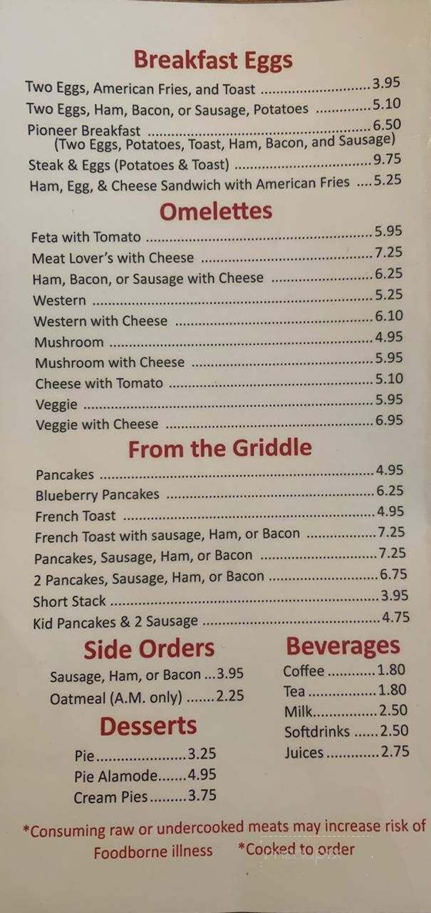 Cavis Bar & Restaurant - Kimball, MI menu_pic