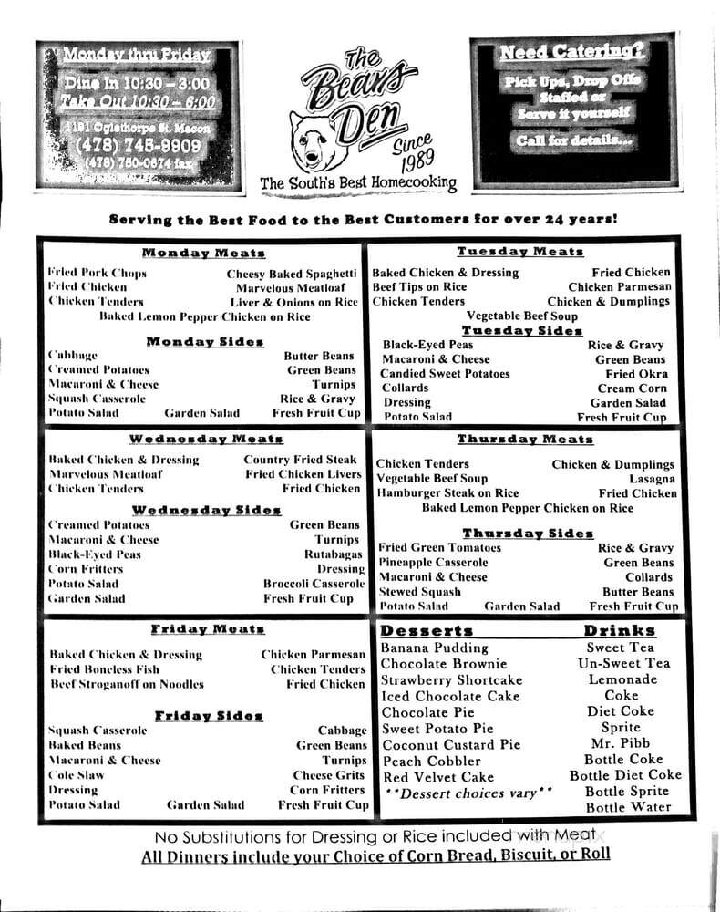 Bear's Den - Macon, GA menu_pic