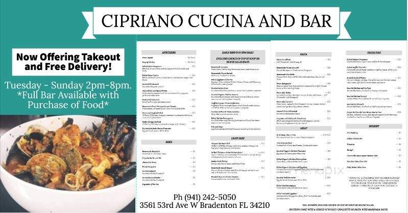 Cipriano Cucina and Bar - Bradenton, FL menu_pic
