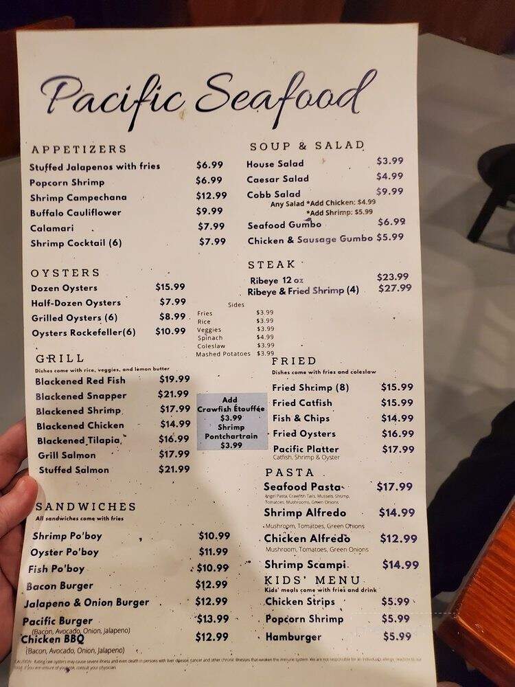 Pacific Seafood - San Leon, TX menu_pic