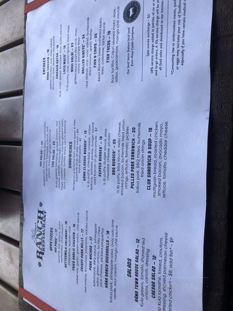 Hana Ranch Restaurant - Hana, HI menu_pic