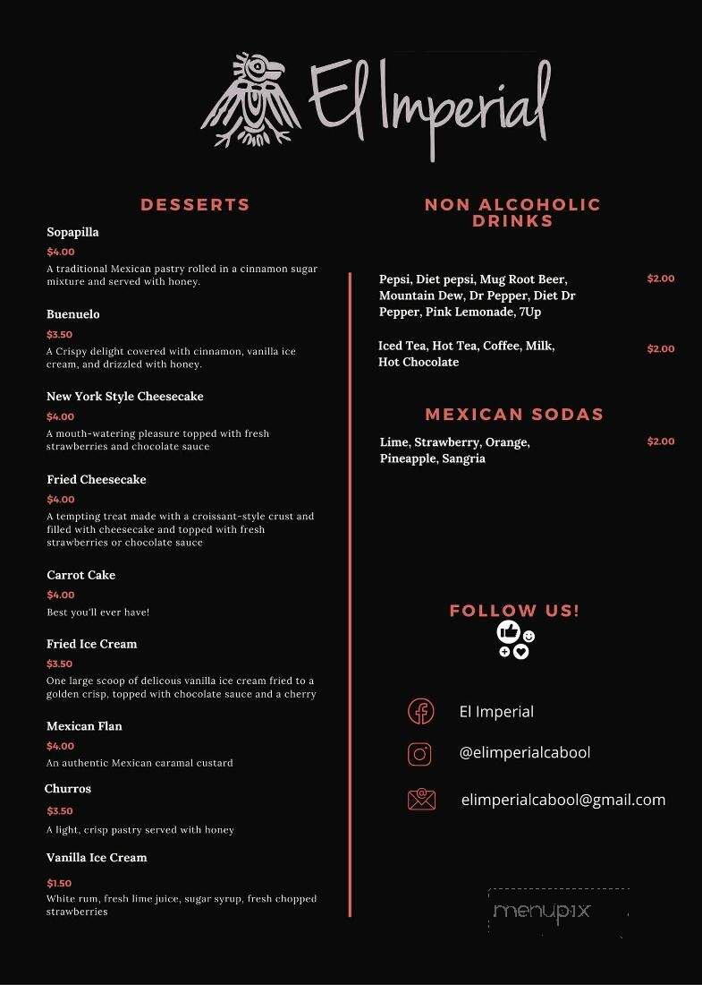 El Imperial Mexican Restaurant - Cabool, MO menu_pic