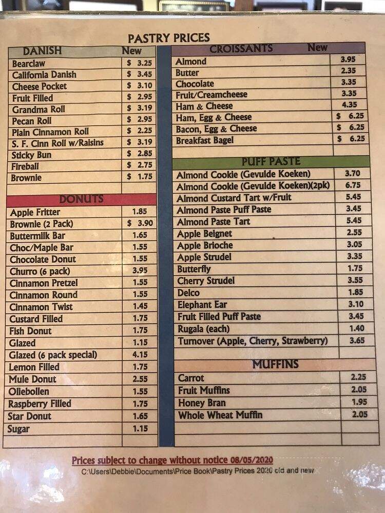 Erick Schat's Bakery - Bishop, CA menu_pic