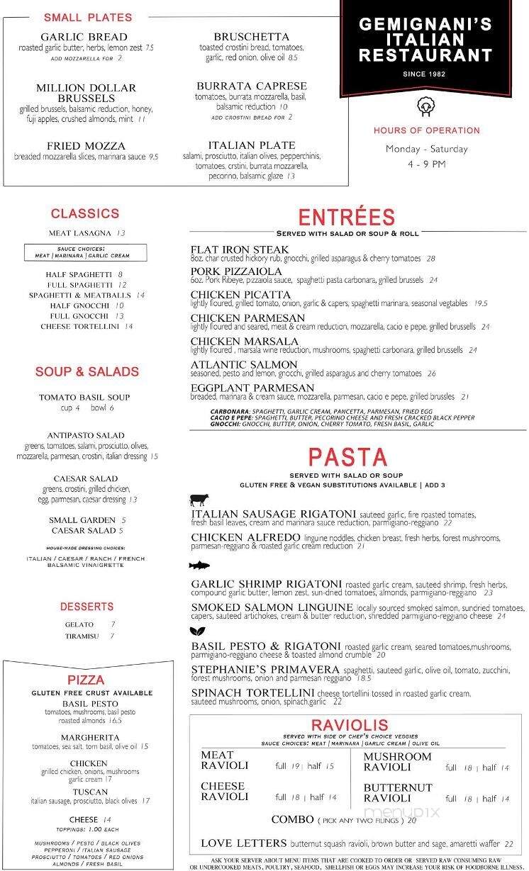 Gemignani's Italian Restaurant - Hancock, MI menu_pic