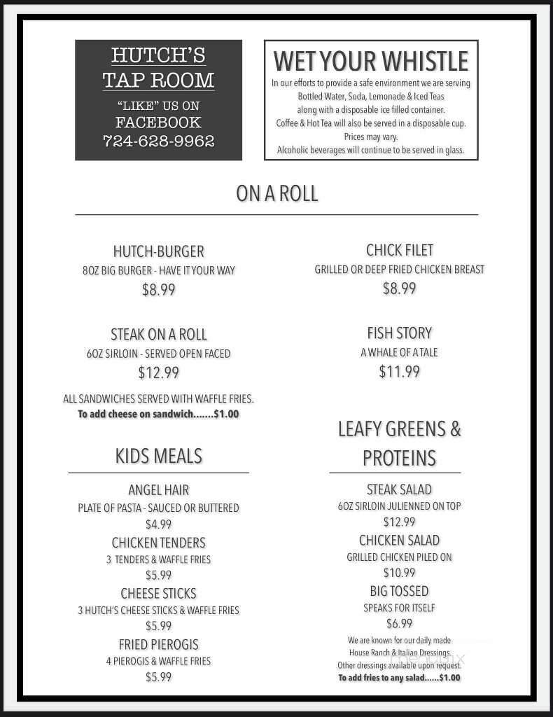 Hutch's Tap Room - Dunbar, PA menu_pic