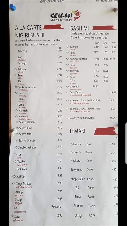 Sehmi Japanese Restaurant - Courtenay, BC menu_pic