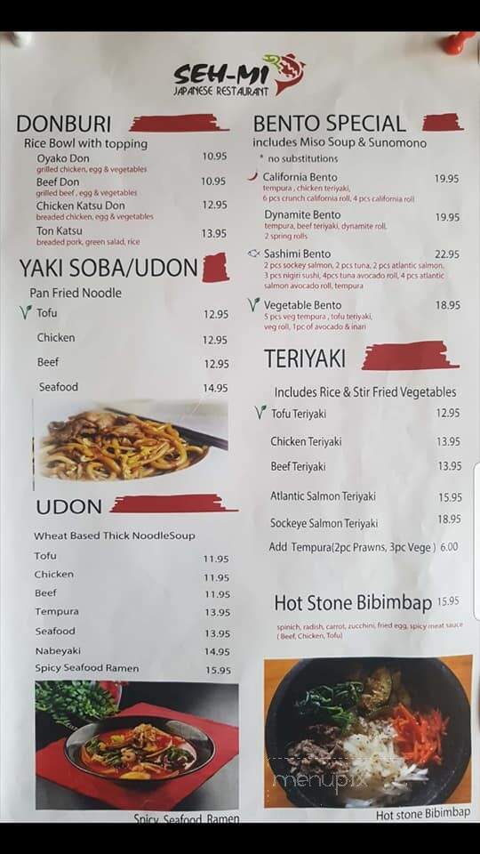 Sehmi Japanese Restaurant - Courtenay, BC menu_pic