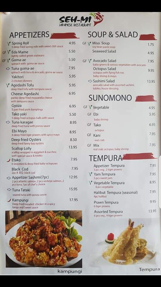 Sehmi Japanese Restaurant - Courtenay, BC menu_pic