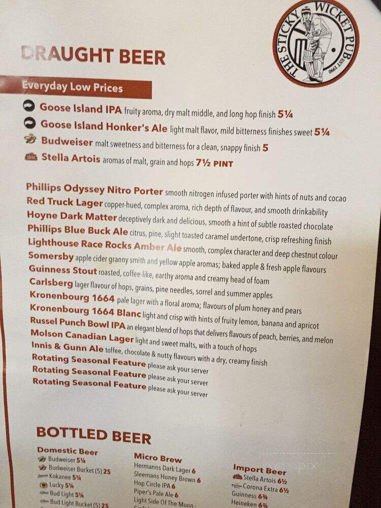 The Sticky Wicket Pub - Victoria, BC menu_pic