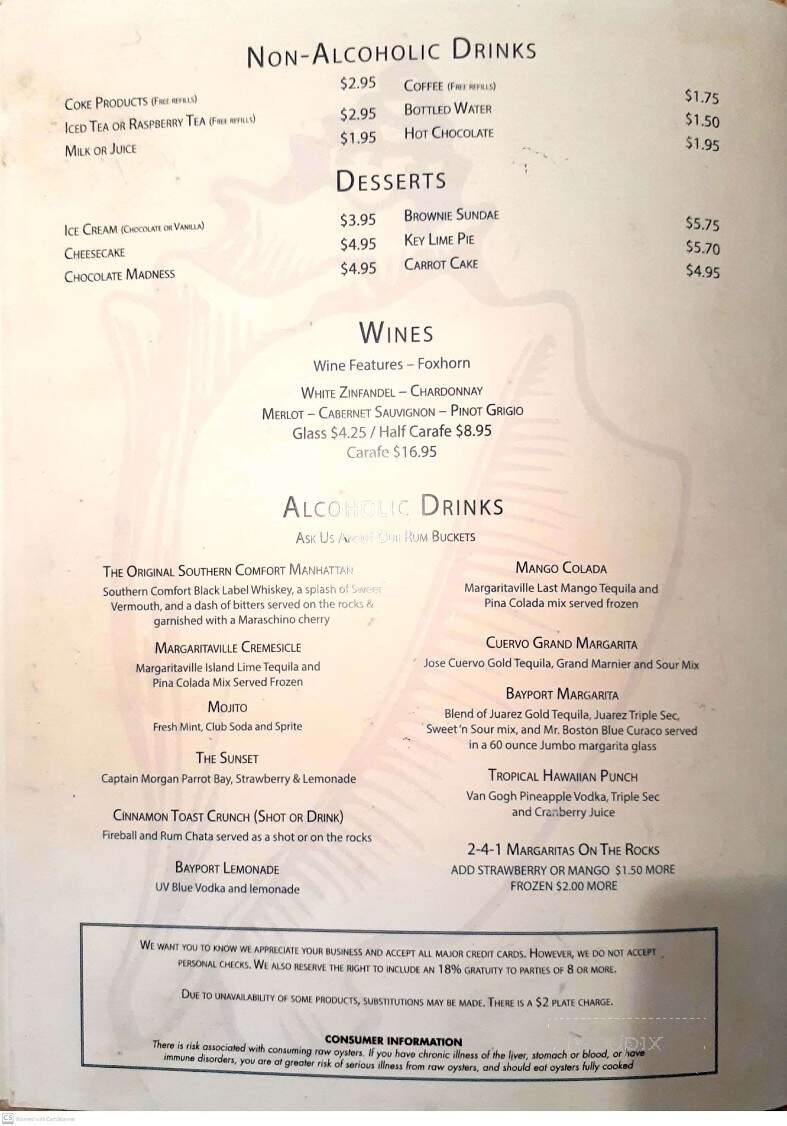 Bayport Inn - Weeki Wachee, FL menu_pic