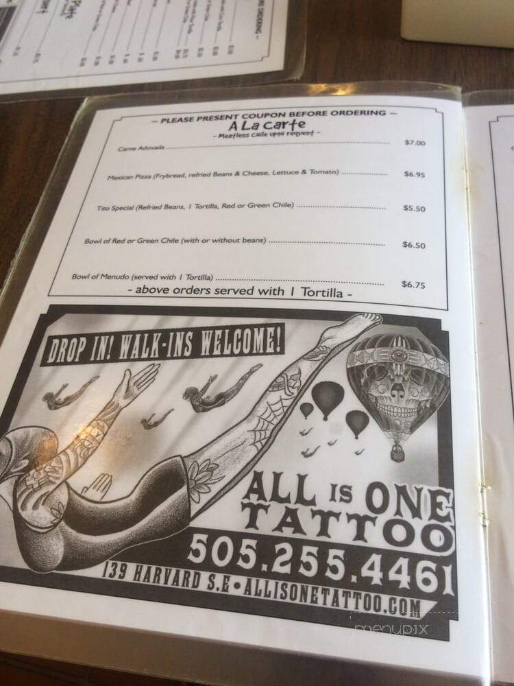 Mary's & Tito's Cafe - Albuquerque, NM menu_pic