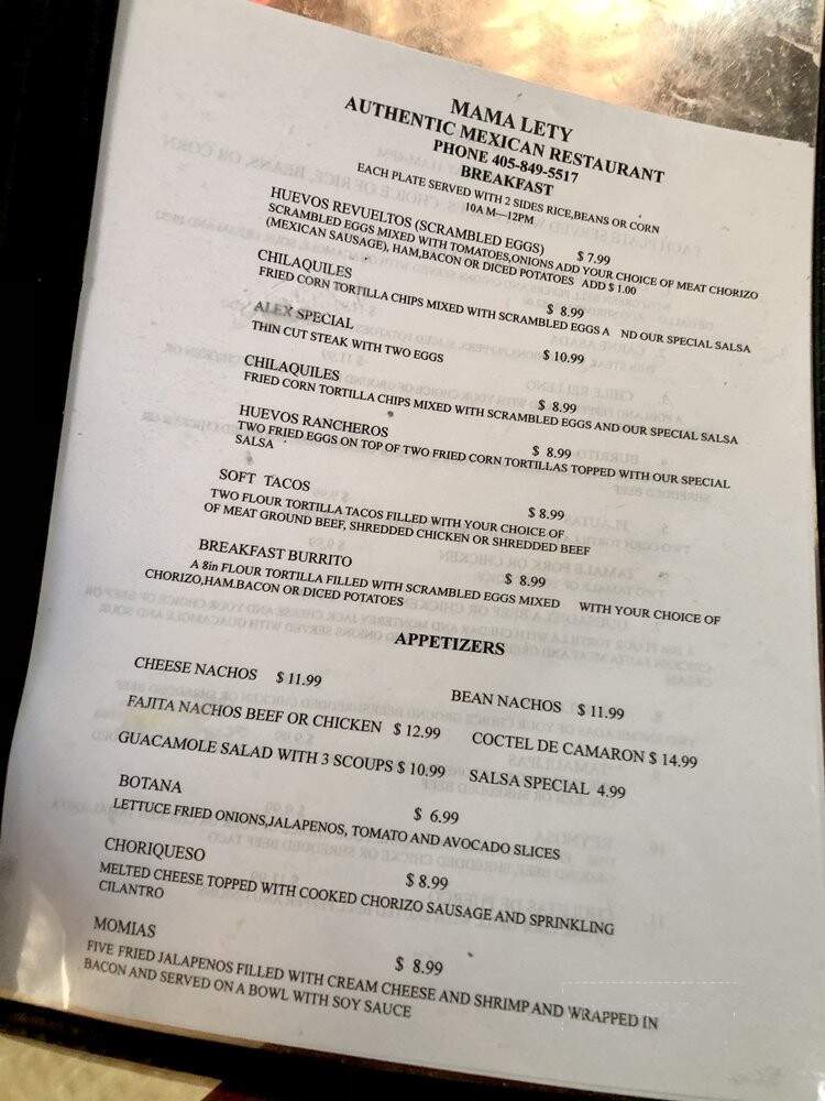 Mama Lety Authentic Mexican Restaurant - Oklahoma City, OK menu_pic