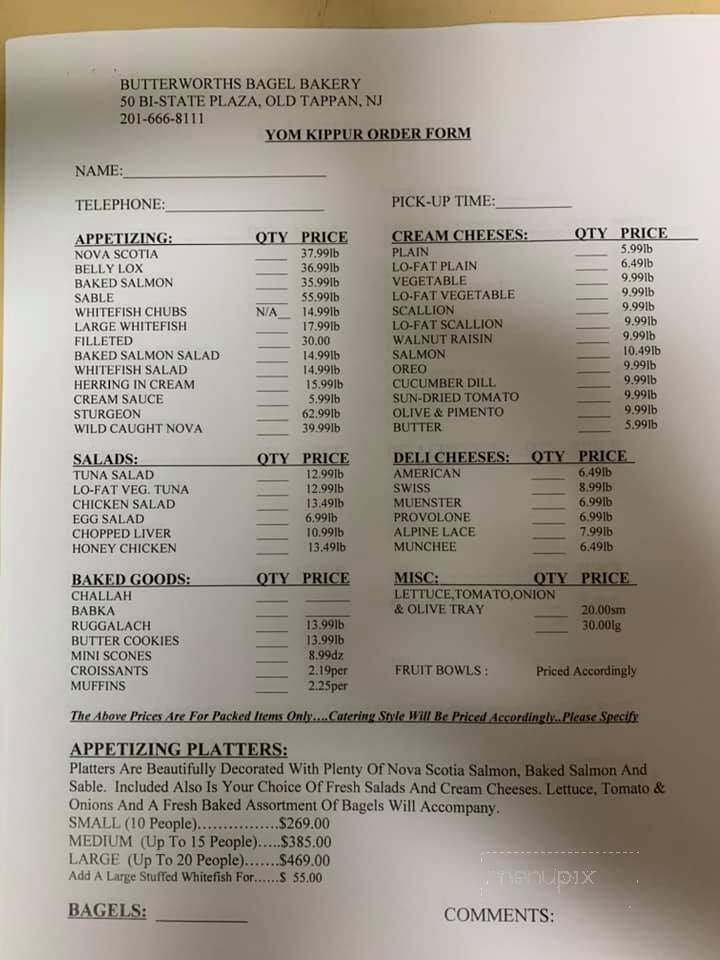 Butterworths Bagel Bakery - Old Tappan, NJ menu_pic