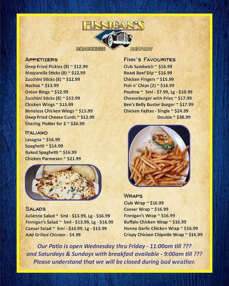 Finnigan's Road House - Renfrew, ON menu_pic