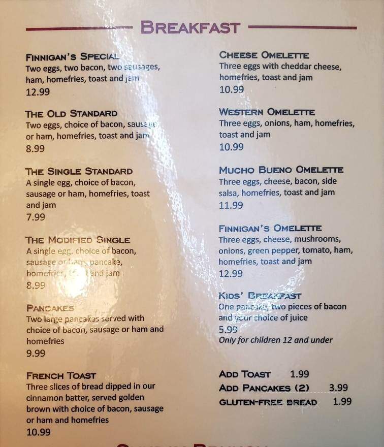 Finnigan's Road House - Renfrew, ON menu_pic