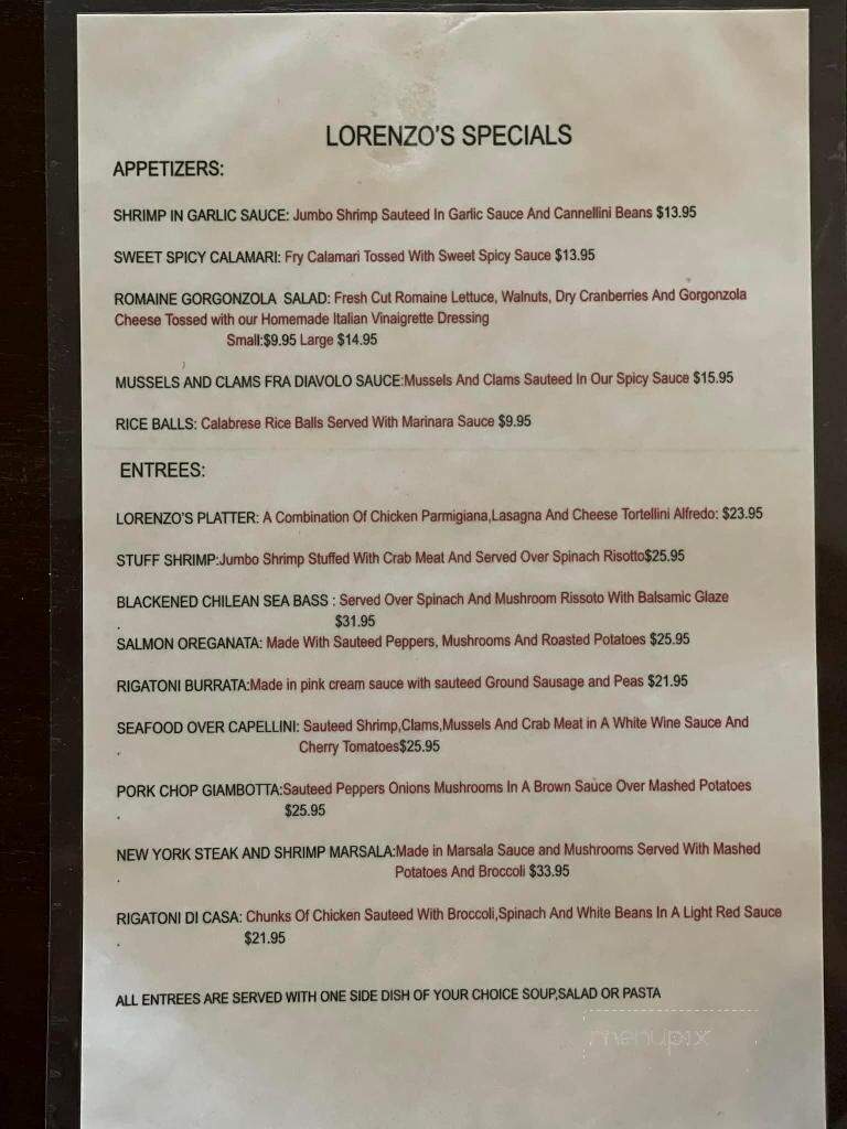 Lorenzo's Family Restaurant - Garwood, NJ menu_pic
