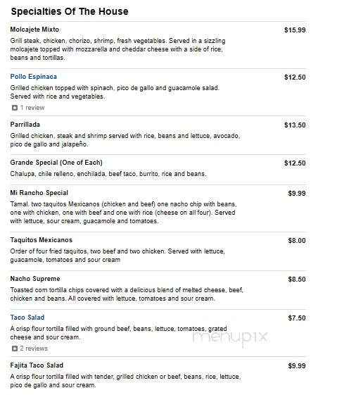 Mi Rancho - Fishersville, VA menu_pic