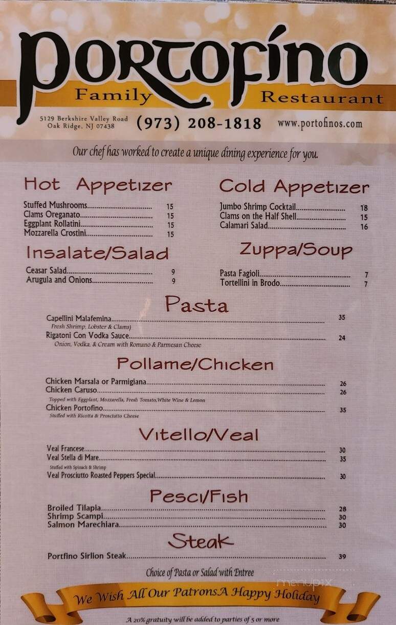 Portofino's Restaurant - Oak Ridge, NJ menu_pic