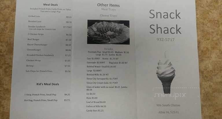 Snack Shack - Albia, IA menu_pic