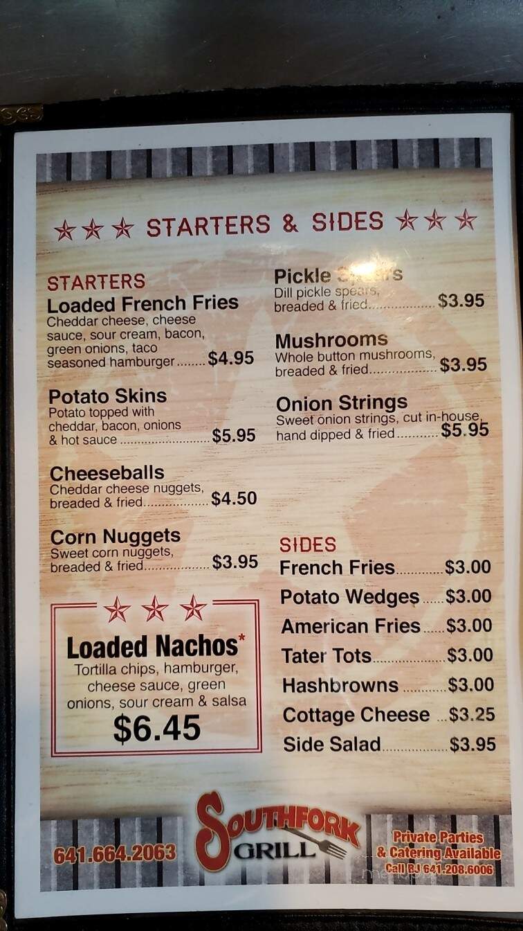 Southfork Restaurant & Lounge - Bloomfield, IA menu_pic