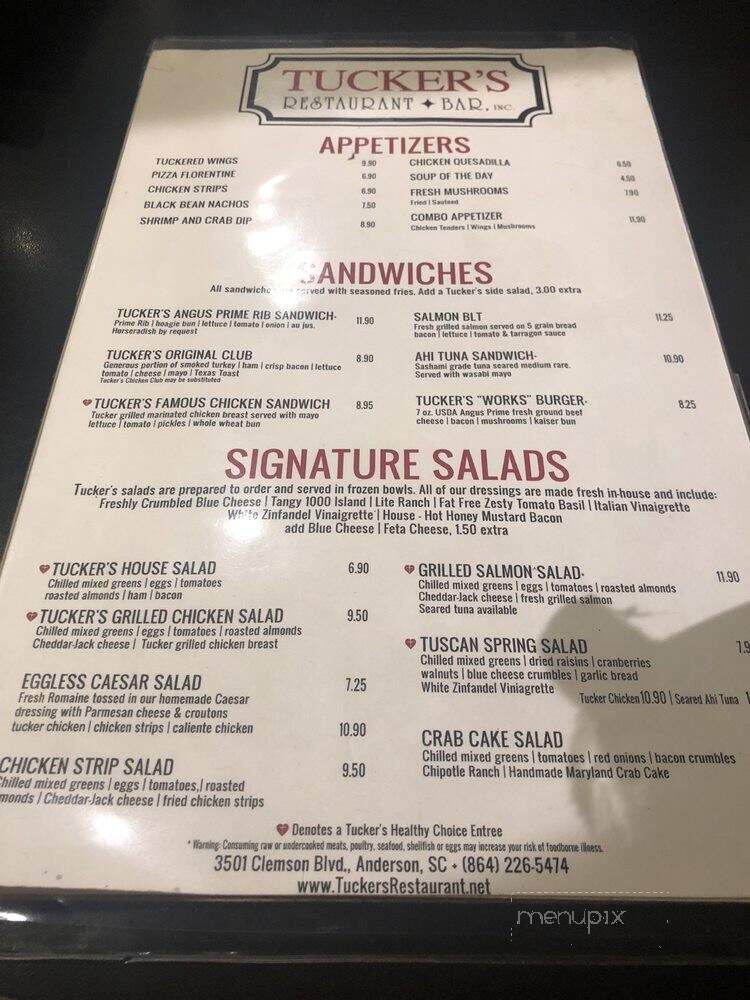 Tucker's Restaurant - Anderson, SC menu_pic