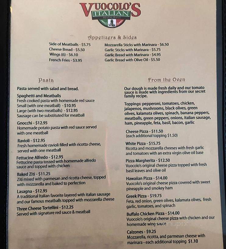 Vuocolo's Italian Pizzeria - Ashland City, TN menu_pic
