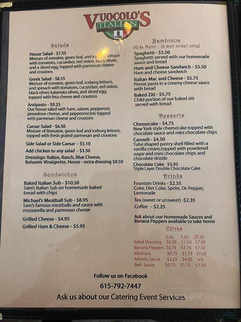 Vuocolo's Italian Pizzeria - Ashland City, TN menu_pic