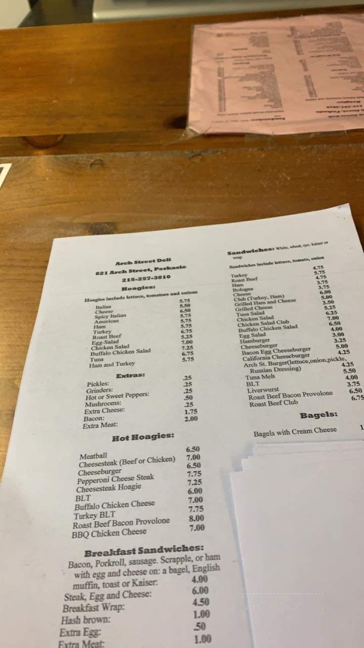 Arch Street Deli - Perkasie, PA menu_pic