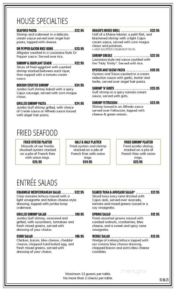 Drago's Seafood Restaurant - Baton Rouge, LA menu_pic