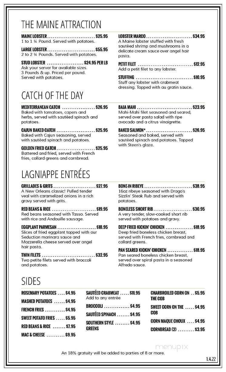 Drago's Seafood Restaurant - Baton Rouge, LA menu_pic
