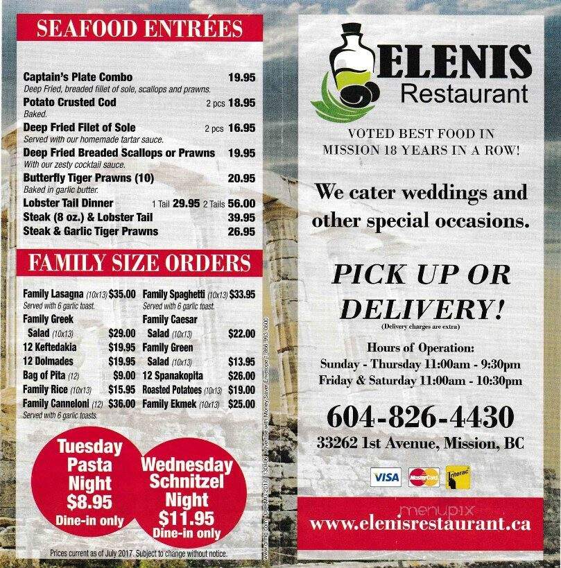 Elenis Restaurant - Mission, BC menu_pic