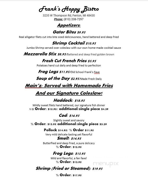 Frank's Tavern - Fenton, MI menu_pic