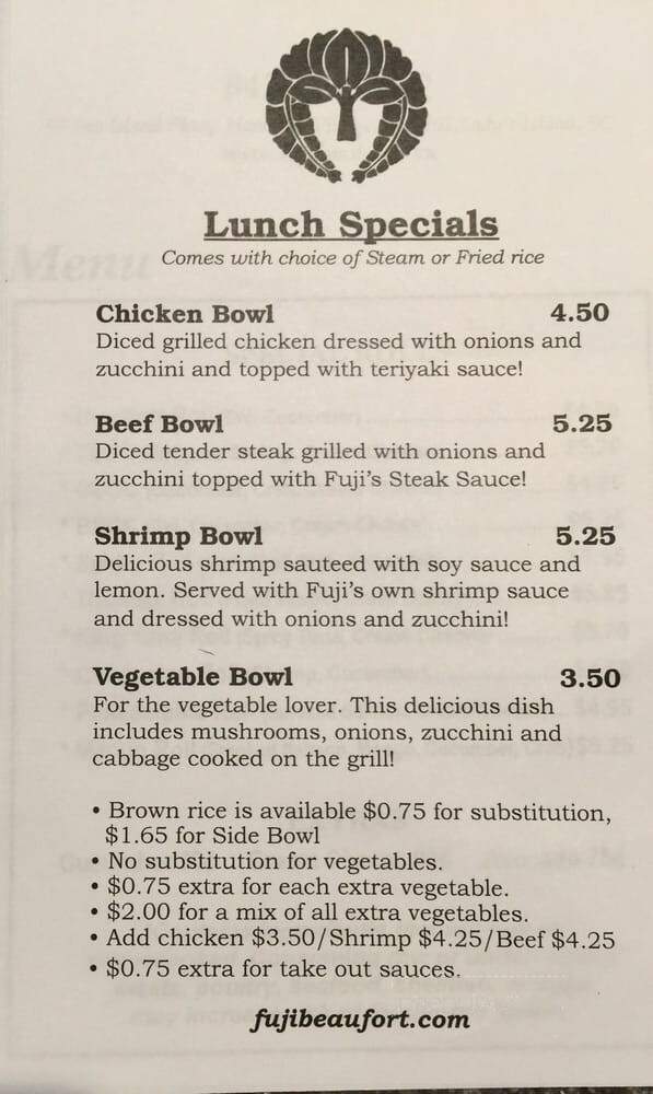 Fuji Restaurant - Beaufort, SC menu_pic