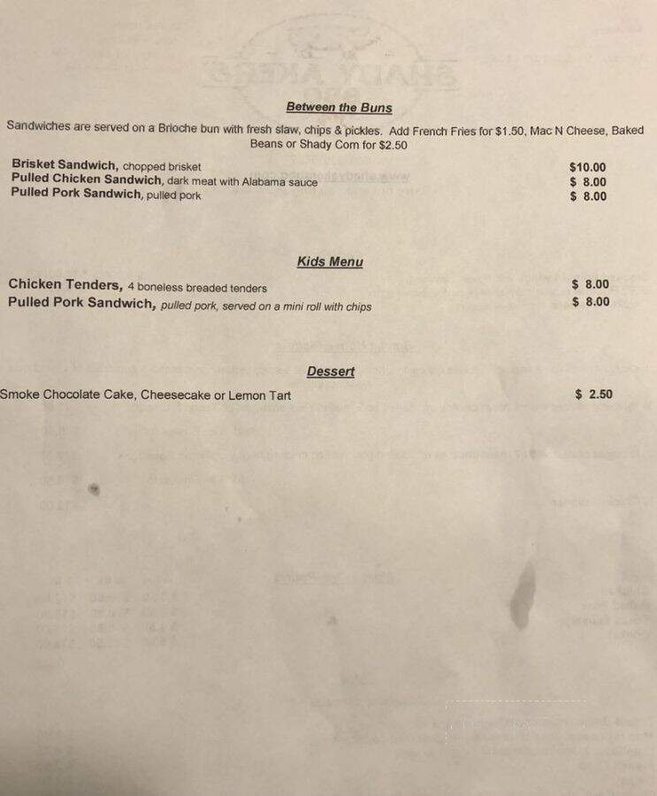Shady Akers BBQ - Arkdale, WI menu_pic