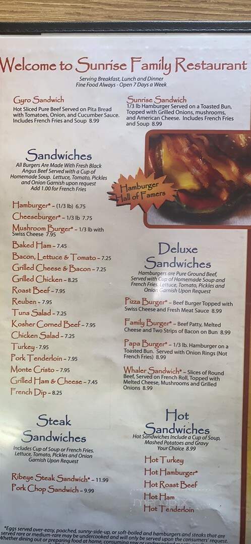 Sunrise Family Restaurant - Fulton, IL menu_pic