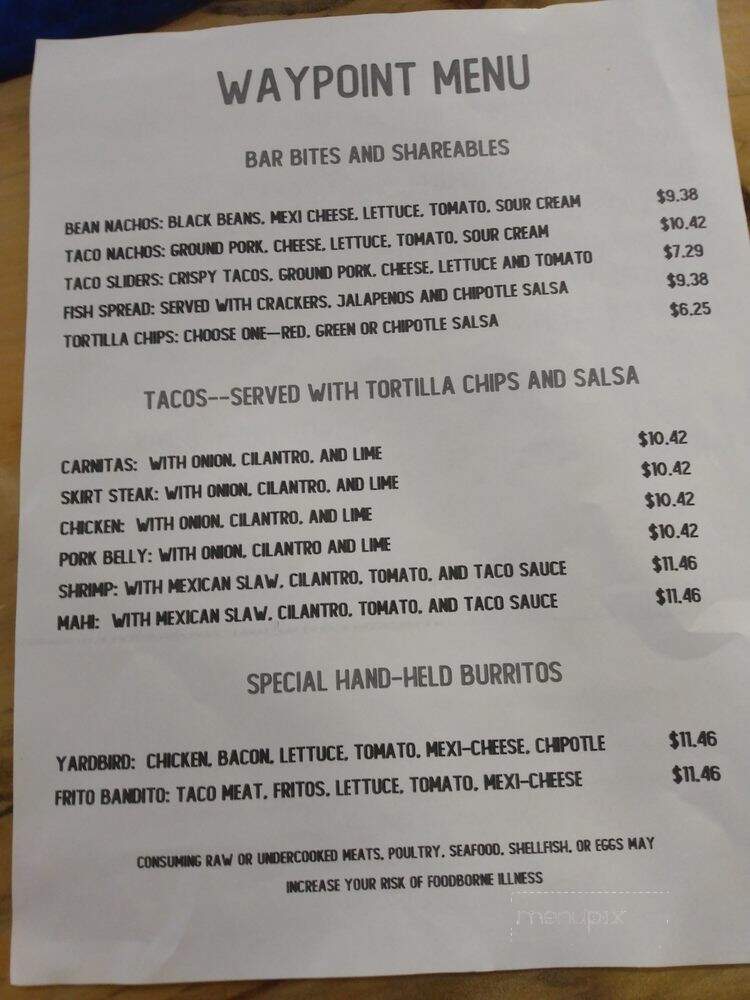 Waypoint Bar and Grill - Palmetto, FL menu_pic
