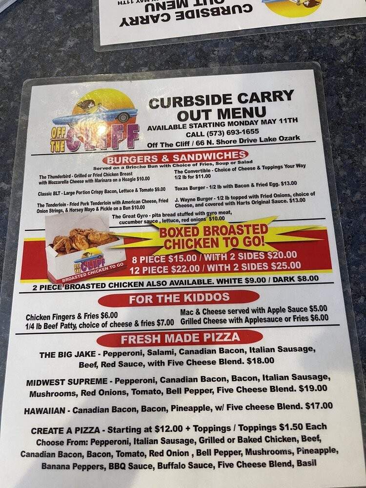 Off the Cliff - Lake Ozark, MO menu_pic