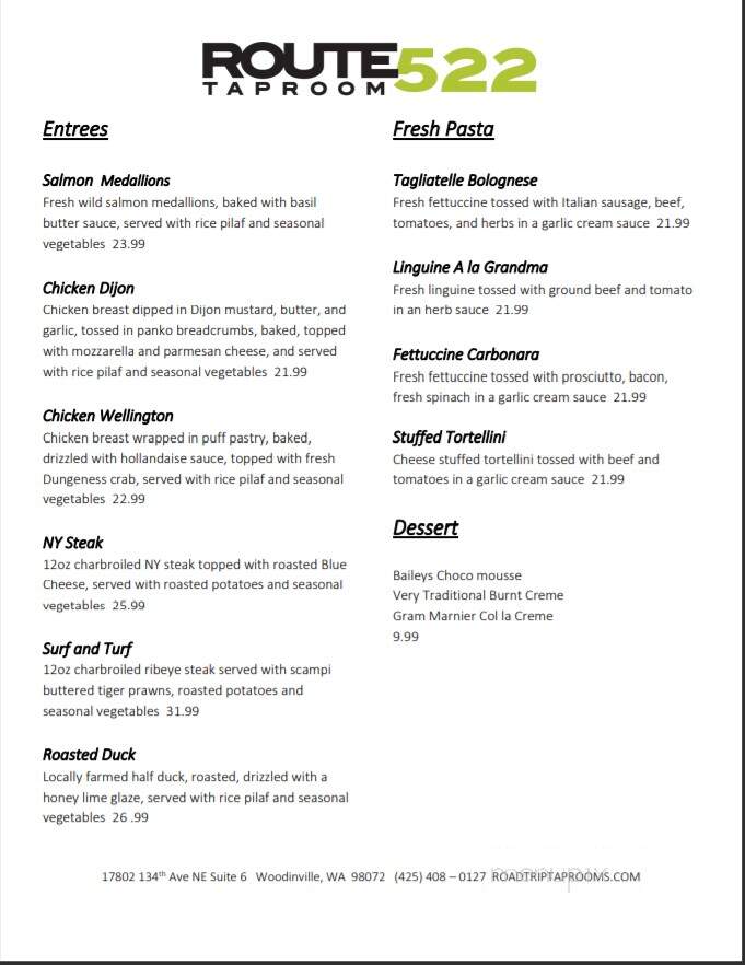 Route 522 Taproom - Woodinville, WA menu_pic