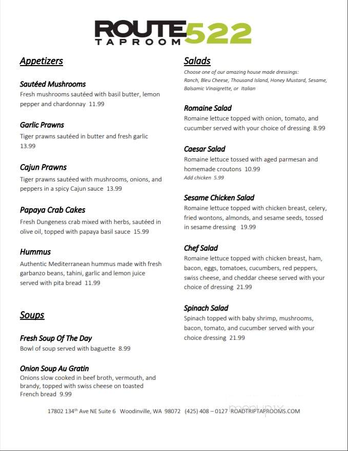 Route 522 Taproom - Woodinville, WA menu_pic